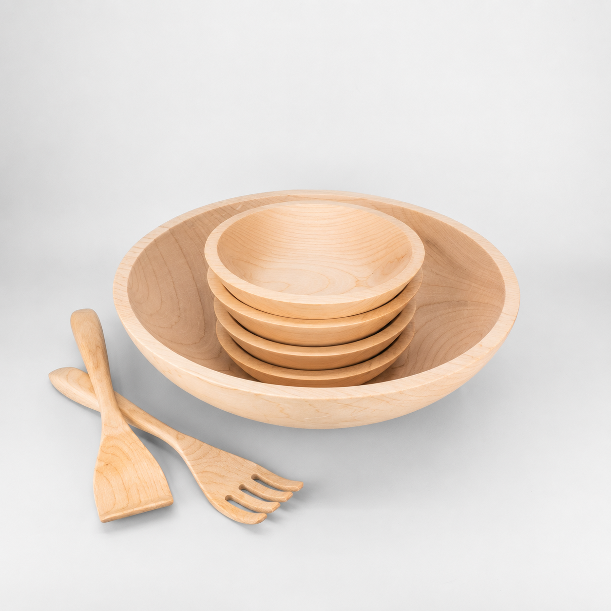 15" Wooden Salad Serving Bowl Set