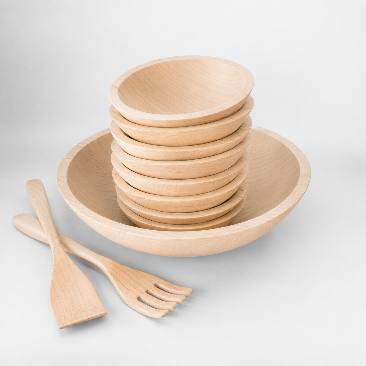 15" Wooden Salad Serving Bowl Set