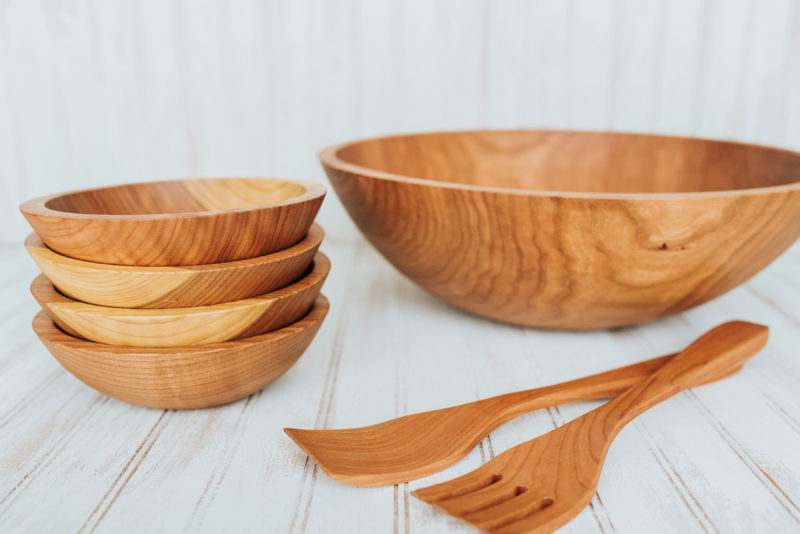 solid Cherry wooden bowl set