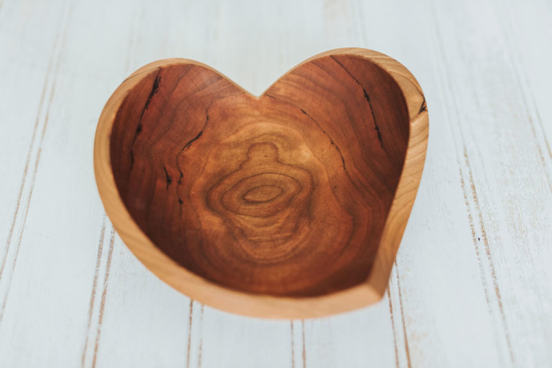Cherry wood teardrop heart bowl