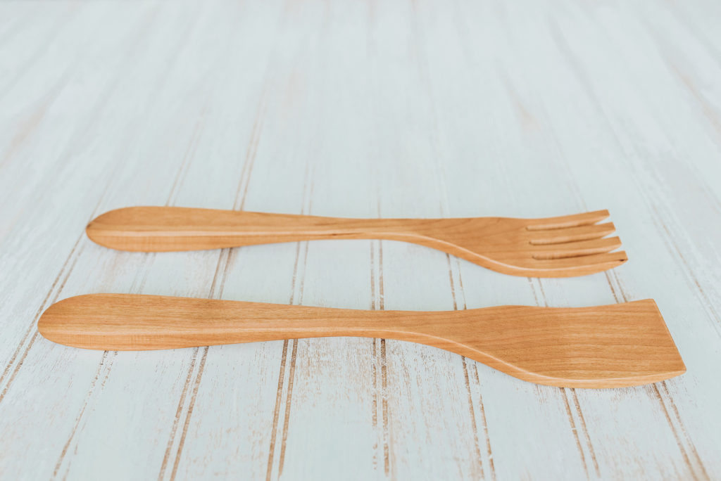 12 inch Cherry Caesar Salad Utensil Set | Holland Bowl Mill | Famous Wooden Bowls