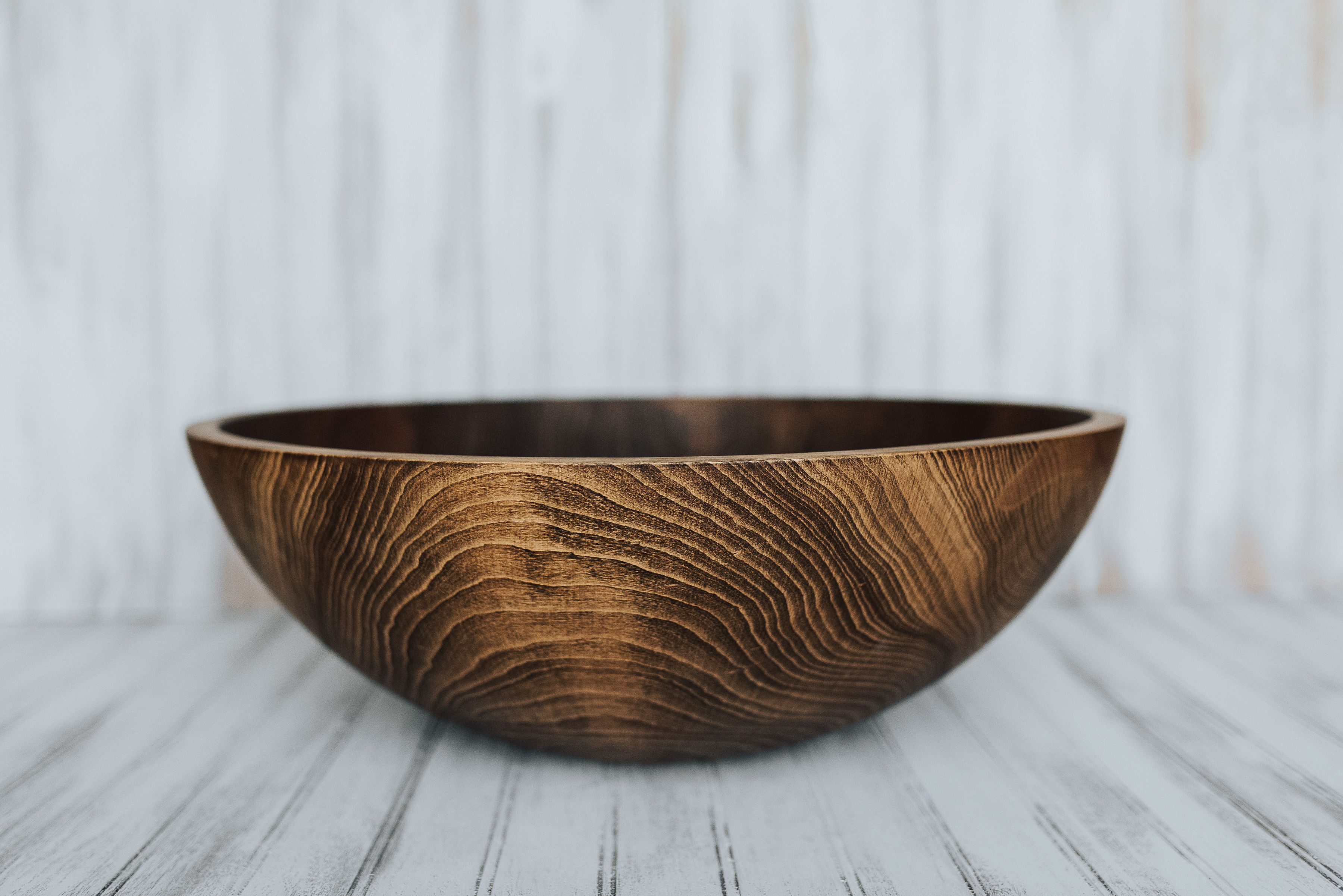 20 Inch Beech Large Wooden Bowl With Dark Walnut Finish