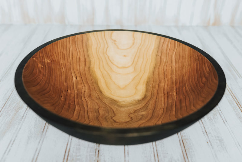 15-inch large cherry wood serving bowl, ebonized
