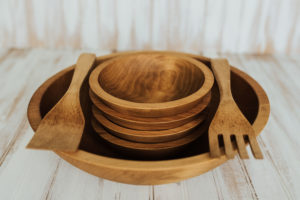 15 inch Beech Wooden Bowl Salad Set