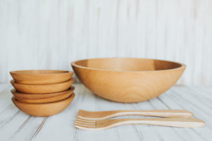 handmade wooden salad bowl set. 17 inch beech bowl set.