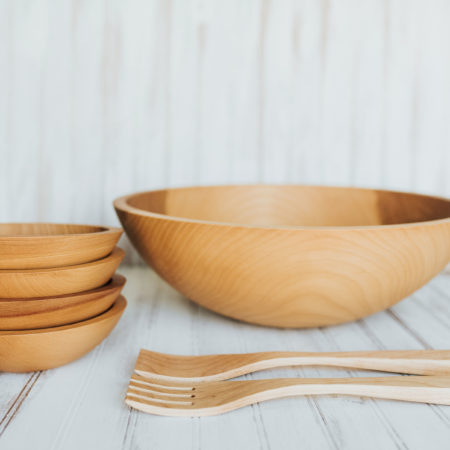handmade wooden salad bowl set. 17 inch beech bowl set.