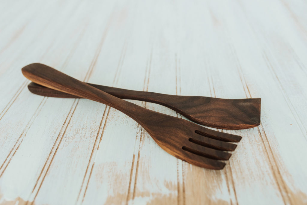 14 inch Walnut Caesar Salad Utensil Set | Holland Bowl Mill | Famous Wooden Bowls