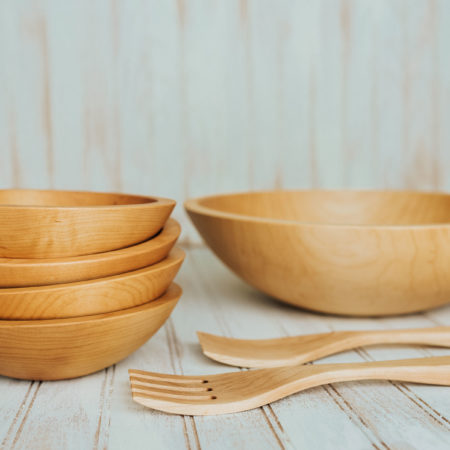 Large Wooden Salad Bowl Set made from Maple