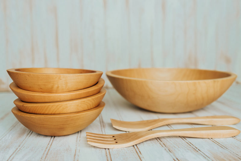 Large Wooden Salad Bowl Set made from Maple