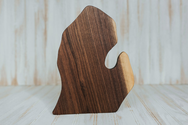 Michigan-shaped cutting board made from walnut wood