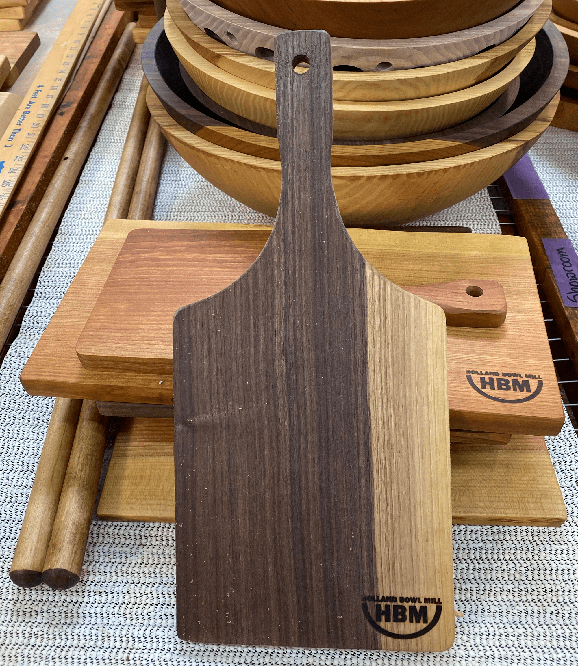 Assorted cutting board sizes made from Holland Bowl Mill